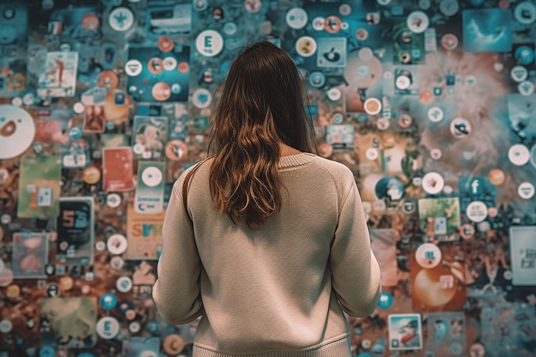 Woman Staring At Wall Of Content